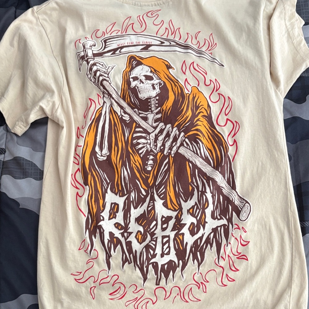 Rebels Cream Tee with Gothic Graphic